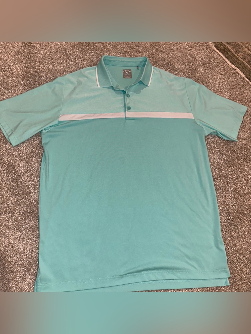 Callaway Golf Polo Shirt Mens Large L Teal Mint Green Opti-Dri Chest Stripe 424